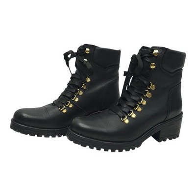 Steve Madden Galway Leather Ankle Boots Size 8.5 Lace Up Black Padded Collar