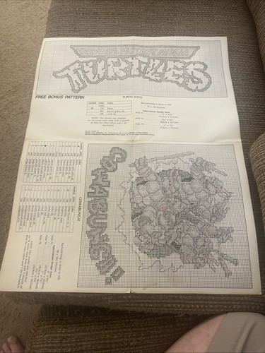 Vtg Teenage Mutant Ninja Turtles Leonardo Cowabunga Cross Stitch Pattern Leaflet - Picture 3 of 6