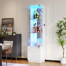 Lockable Curio Display Cabinet with Glass Door Lighted Curio Cabinet