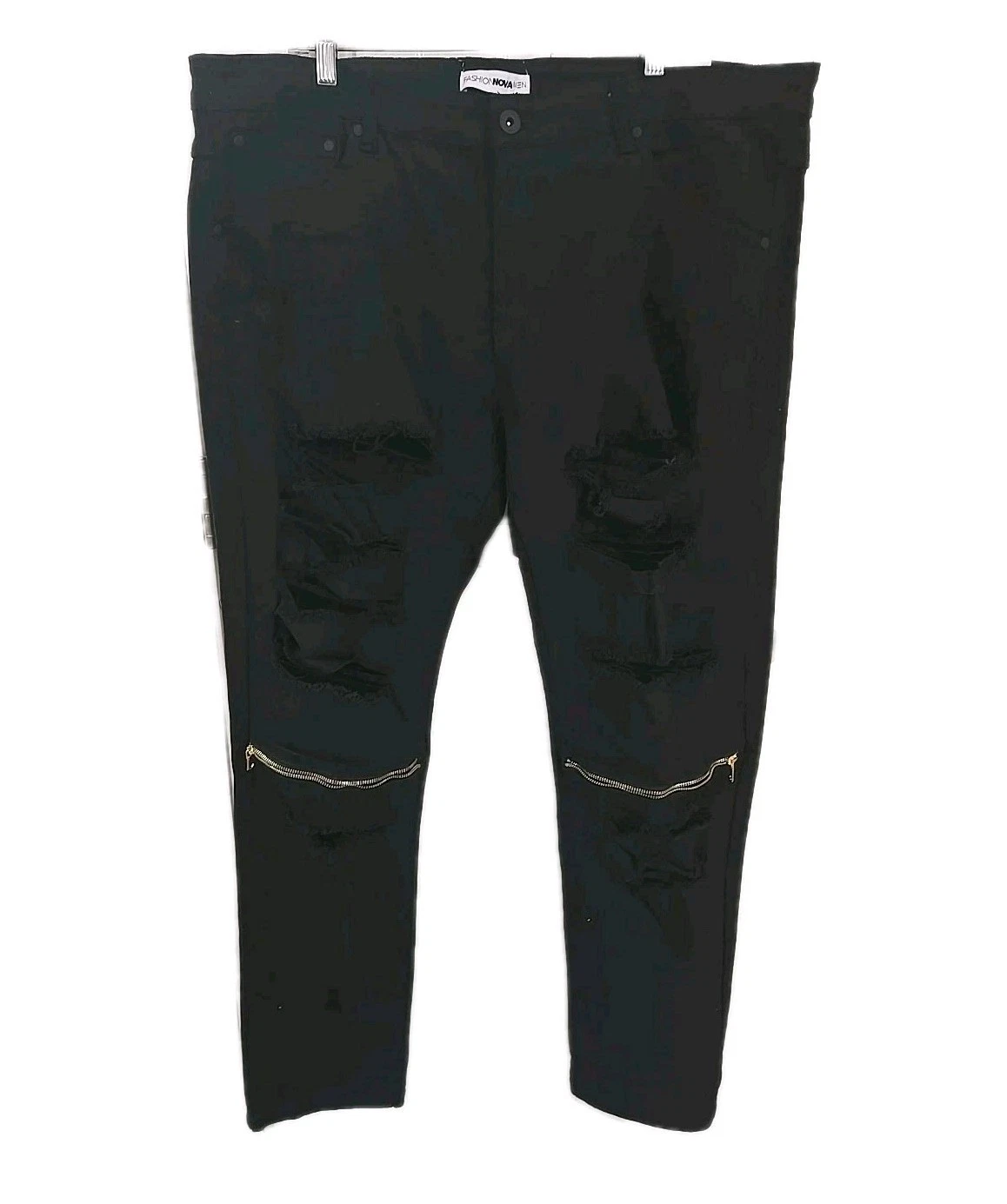 Fashion Nova Mens Pants 42 Black Gold Distressed Skinny Fit New Streetwear 42