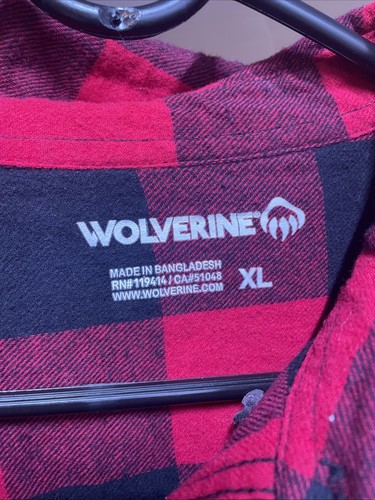 Wolverine Flanell Button Down Hemd Herren XL rot schwarz kariert Langarm Tasche - Bild 2 von 4