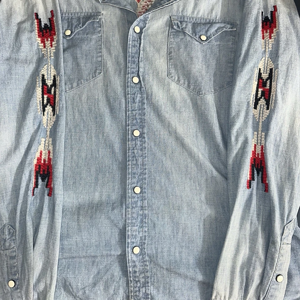 Camisa Ralph Lauren Azul Mediana Puntada Suroeste RRL Polo Navajo Rodeo Denim Foto 2 de 4