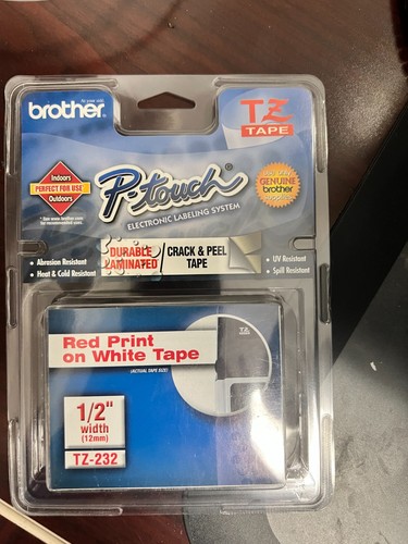 Brother TZ-232 P touch TZ Tape Red on White Print 1/2" Width 12 MM - Picture 1 of 4