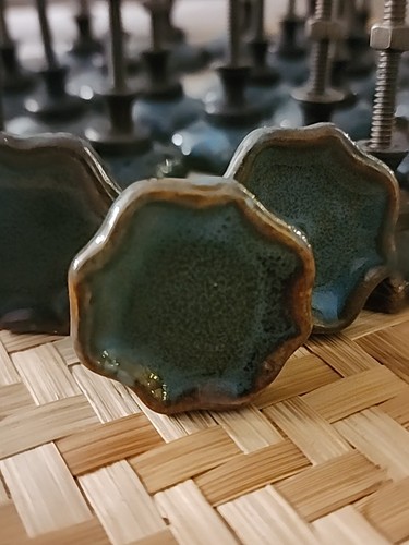 34 Blue Crackle Glaze Ceramic Knobs Drawer Pulls Farmhouse Rustic Boho Cabinet - Picture 2 of 8