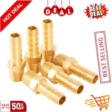 6-Pack Hose Barb Fittings 3/8 Inch Barb × 1/4 Inch NPT, Brass Air Hose Fittings