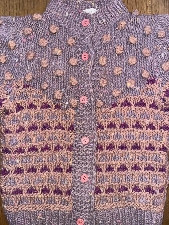 De Colección Neiman Marcus Suéter Tejido de Lana - Cárdigan Rosa Púrpura Palomitas XS/S Foto 2 de 4