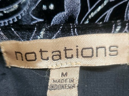 Top Notations Negro Plata Terciopelo Brillos Sobrepelliz Talla M Estampado Cachemira En Capas - Imagen 4 de 8