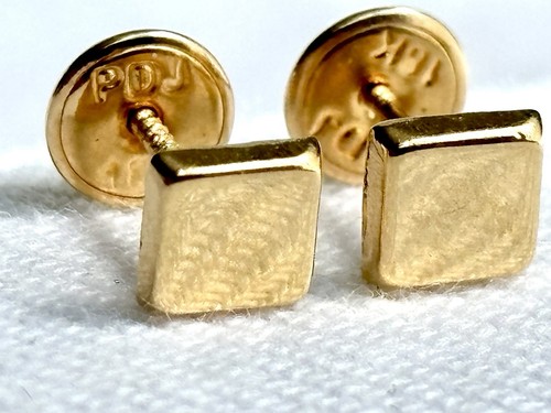 18k solid real gold earrings: Square earrings • screw back - Picture 2 of 6