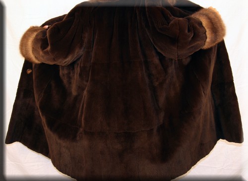 New Brown Sheared Mink Fur Coat Russian Sable Fur Trim Size 14 16 XL Extra Large - Picture 3 of 5