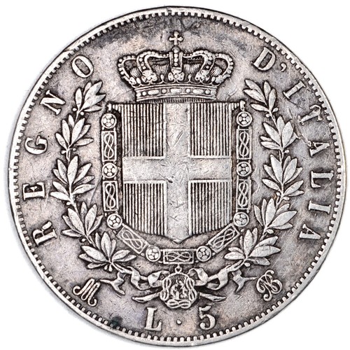 ITALIA REGNO D'ITALIA Vittorio Emanuele II 5 Lire 1870 Milano - Argento Silver - Imagen 2 de 2