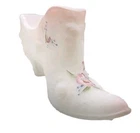 Fenton White Satin Glass Hand Painted Floral Victorian Shoe Artist Signed