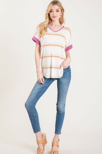 Auliné Collection Womens Oversized Color Block Short Sleeve Knit Top Shirt Tunic - Picture 64 of 77