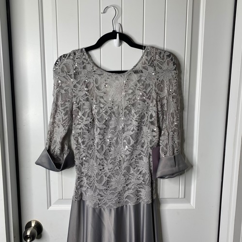 JS Collection gray lace satin formal gown mother of the bride wedding guest 10 - Picture 3 of 11