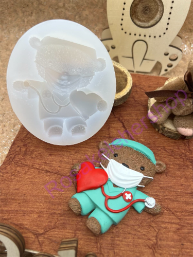 Teddy Bear NURSE Christmas ornament silicone mold for Fondant-Resin-handmade - Picture 3 of 9