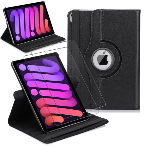 For iPad Mini 6th Case 360 Rotating Leather Stand Cover/Tempered Glass - Picture 2 of 23