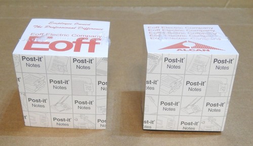 Two 3M 3x3 Post-It Notes Cubes w/Advertising: Alcan, G.E., Eoff Electric Company - Picture 6 of 6