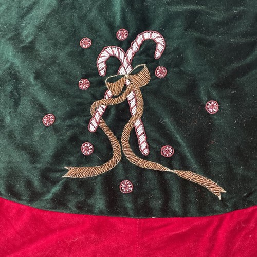 "Falda árbol de Navidad 52"" rojo/verde oro cuentas bastones de caramelo y lazos terciopelo" - Imagen 3 de 12