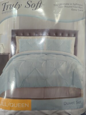 Truly Soft Pleated Full/Queen 3 Pc Duvet Cover Set White New With Tags @