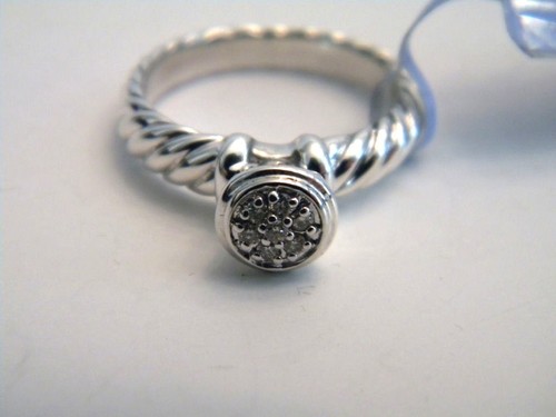 David Yurman Silver/Gold Large Round Diamond Pave Stackable Ring Size 6 NWT - Picture 4 of 8