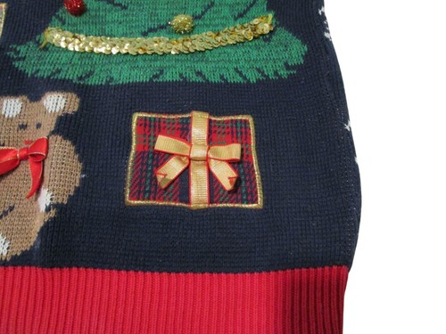 Ugly Christmas Sweater With Tree Bear Gifts Design Vintage Sweater Loft Holey GU - Bild 11 von 19