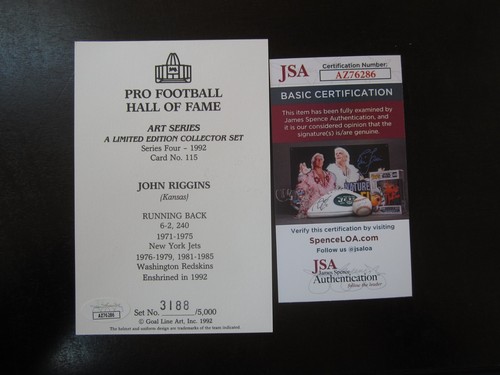 1992 John Riggins Goal Line Art Card Autograph Signed Auto Card JSA Washington - Picture 2 of 2