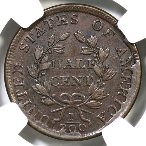 1804 C-6 NGC AU 55 Rare Manley 10.2 Spiked Chin Draped Bust Half Cent Coin 1/2c - Picture 4 of 5