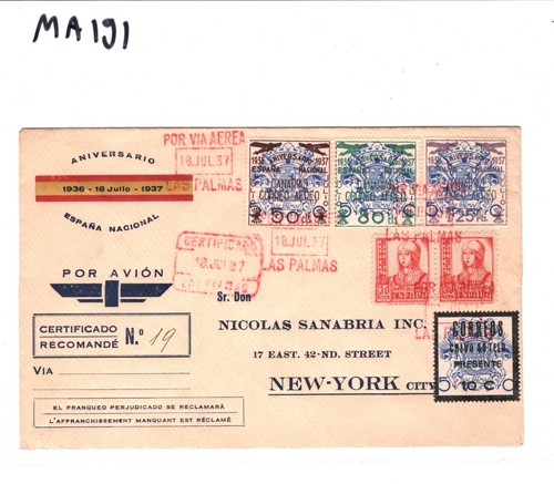Spain CANARY ISLANDS Las Palmas Air Cover SPANISH CIVIL WAR 1937 Sanabria MA191 - Picture 9 of 10