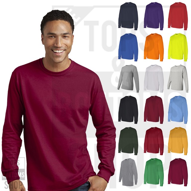 Gildan Mens Crew Neck Heavy Cotton Long Sleeve T Shirt Basic Tee S3XL