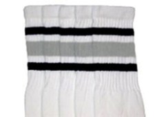 22  KNEE HIGH WHITE tube socks with BLACK/GREY stripes style 3 22-77