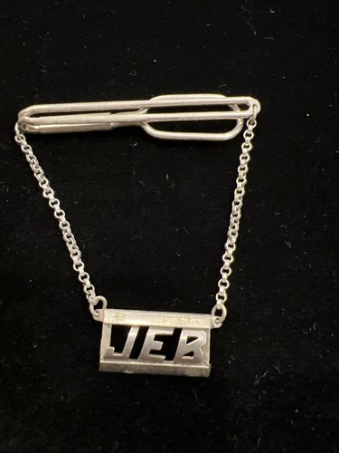 JEB Monogram Initials Cable Chain Vintage SWANK Pendant Tie Bar Clip - Bild 1 von 4