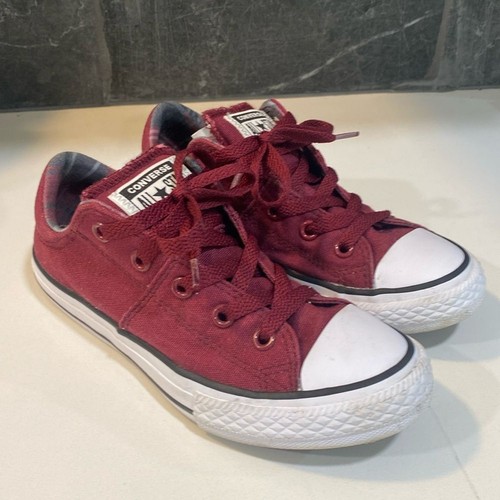 Converse All Star Youth Junior Boys Shoes in Maroon with Plaid Lining Size 1 - Picture 1 of 11