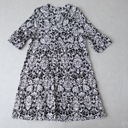 Kaktus Dress Womens Large Black Floral Drop Waist Shift Midi Resort Casual - Picture 5 of 11