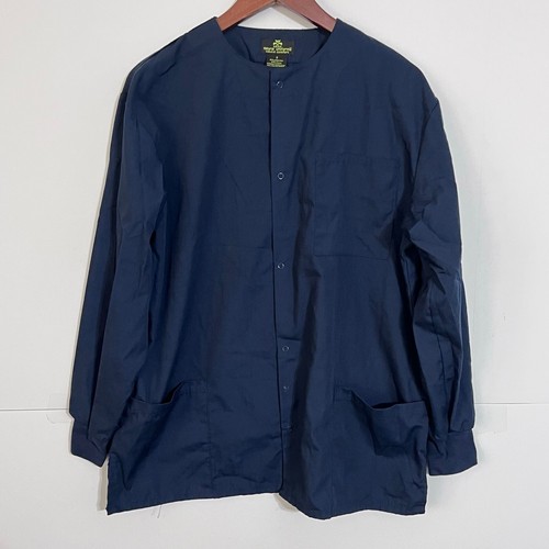 Natural Uniforms Womens Lab Scrub Top Size S Dark Blue Snap Button Comfort