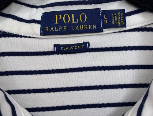 Ralph Lauren Men’s L White & Blue Striped Polo Casual Golf Shirt Short Sleeve - Picture 3 of 3