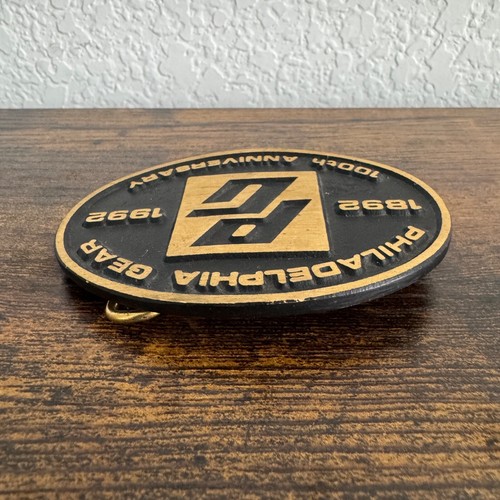 Solid Brass Embossed Belt Buckle Philadelphia Gear 100th Anniversary VTG 1992 - Picture 3 of 6