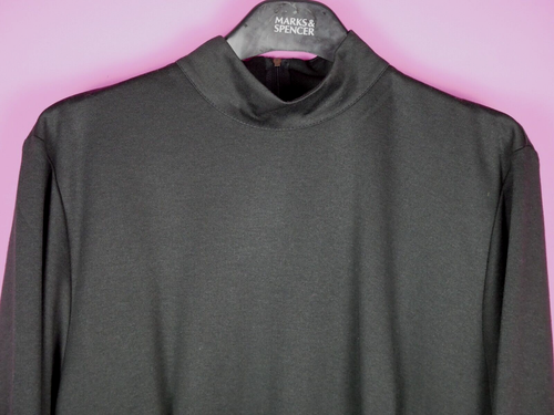 VINTAGE 90s Black LBD High Turtle Neck Long Blouse Dress Top M 14 16 Medium - Picture 3 of 11