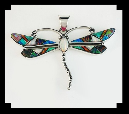 Handcrafted Sterling and Inlaid Opalite Dragonfly Pendant