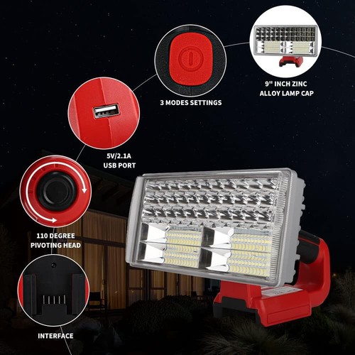40W Portable LED Work Light for Milwaukee Cordless M18 18V Battery w/USB Outdoor - Picture 6 of 9