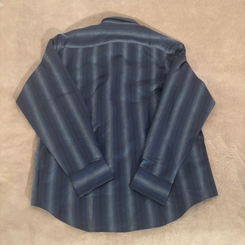 Bugatchi Uomo Shirt Mens Medium Blue/Black Long Sleeve Striped Dress Shirt - Picture 2 of 8