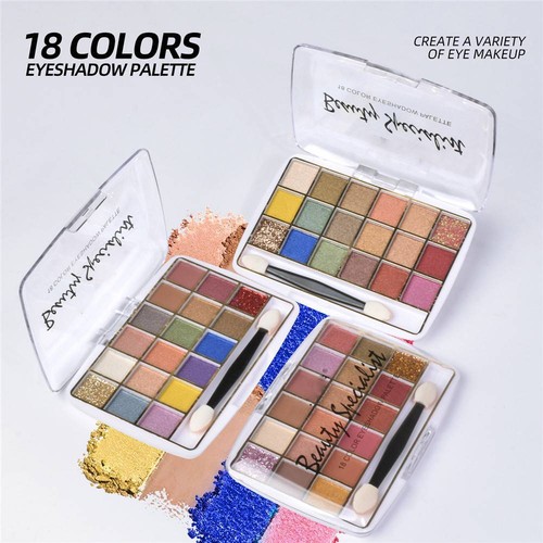 New 18 Colors Eyeshadow Palette Matte Pearly Finish Brights Natural With Brush - Picture 3 of 12
