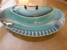 Royal Haeger Ashtray With Cigarette Holder and Lid Turquoise Very Rare r1607