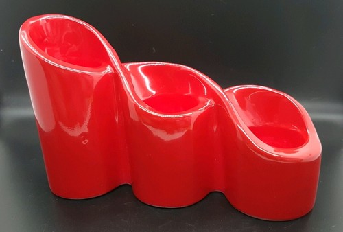 Unique Modern Design Red Ceramic Decor Triple Candle Holder Great for Holidays!  - Picture 1 of 6
