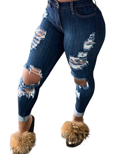 High Waist Skinny Ripped Casual Denim Pants Jeans - Picture 11 of 14