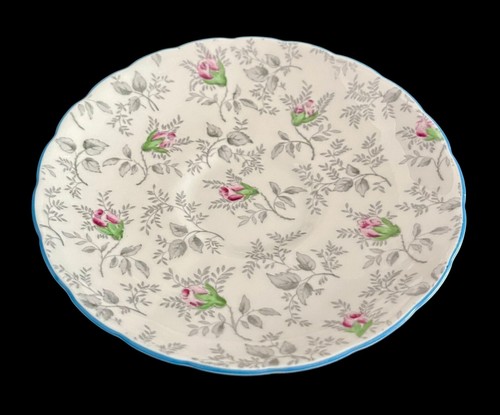 Vintage Royal Tuscan 8693H Roses Pink Tea Cup & Saucer Scalloped Edge Blue Trim - Picture 5 of 12