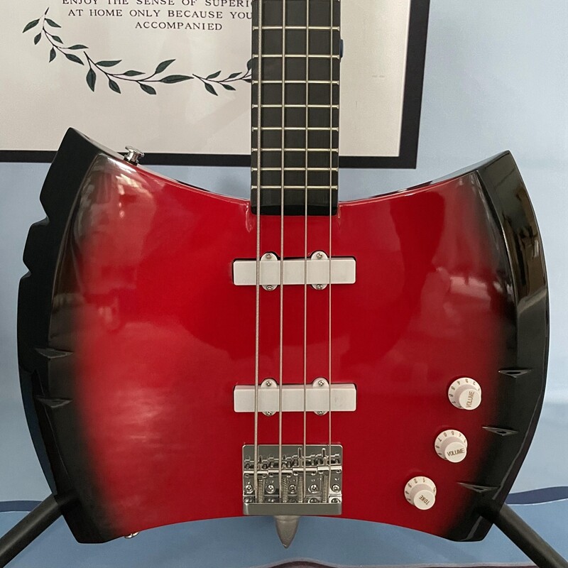 4-Strings Red Axe Shape Electric Bass Guitar Neck Thru Body