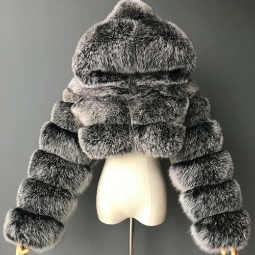 Women's Faux Fox Fur Splicing Coat Hooded Short Jacket Warm Long sleeve Winter L - Bild 8 von 44