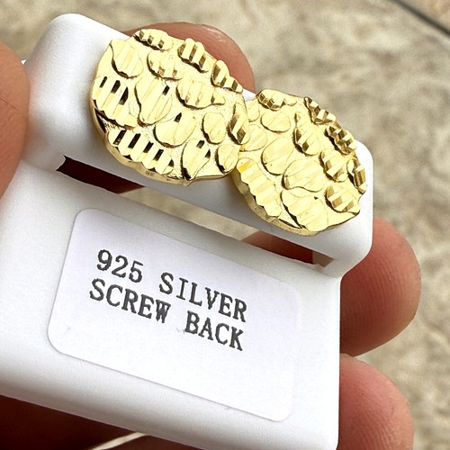 Ohrringe 14 Karat vergoldet massiv 925 Silber "Goldnugget" großer runder Kreis 16 mm - Bild 1 von 11