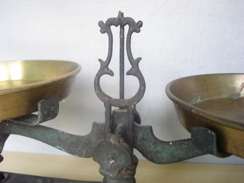 19C. ANTIQUE MASSIVE BRONZE PLATES SCALES TO 3 KG - Picture 3 of 11