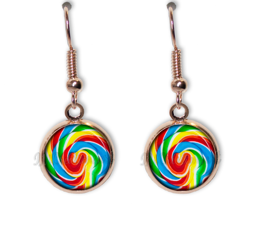 12mm ROUND Handmade Resin Dangling Earrings - Sweet Swirly Lollipop Holidays - Picture 8 of 8