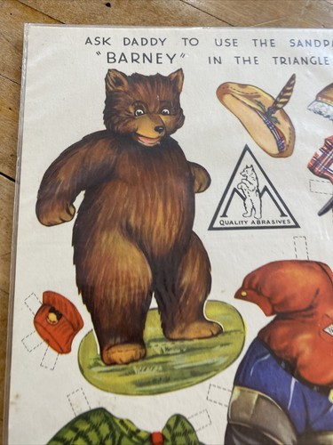 BEHR-MANNING Papel de Lija Publicidad BARNEY BEAR Muñecas de Papel Litografía en EE. UU. 4ª Ser. - Imagen 4 de 6